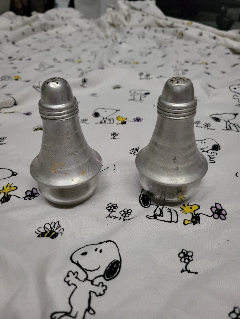Retro 1950’s Atomic Salt and Pepper Shakers Aluminum & Glass
